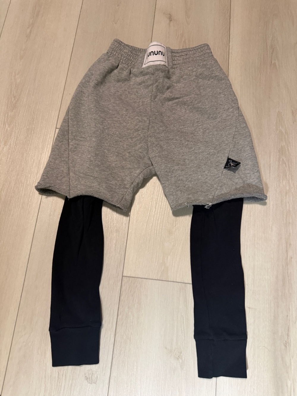 Nununu Kid’s Grey Layered Shorts with Black Attached Leggings size 6-7